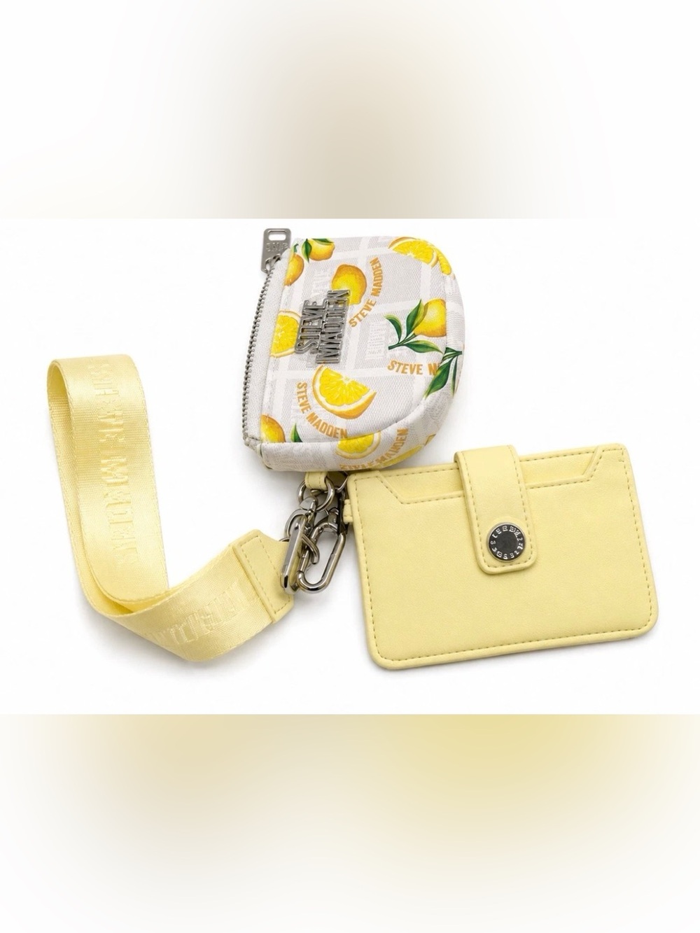 NWT Steve Madden Lemon Print Coin Pouch & Yellow Card Holder Wrist Strap